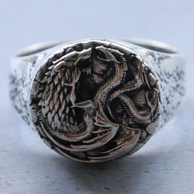 SheCrown 18g Stark & Targaryen Wolf-Dragon 925 Silver Ring – Ice and Fire Forged Real 925 Solid Sterling Silver Rings Many Sizes 6-13