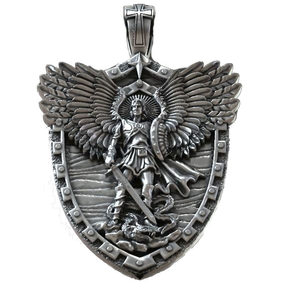 SheCrown 13g saint archangel michael pendant serpent shield wings sword Pendant 925 Solid Sterling Silver Pendant