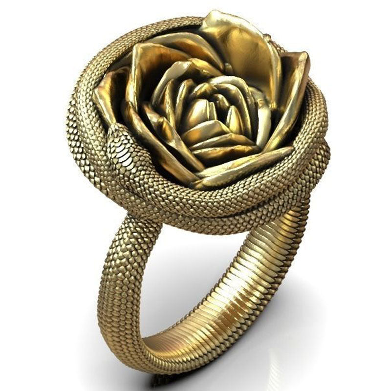 SheCrown 3D 13g Rose & Serpent 925 Silver Ring – Temptation’s Bloom Real 925 Solid Sterling Silver Rings Many Sizes 5-10