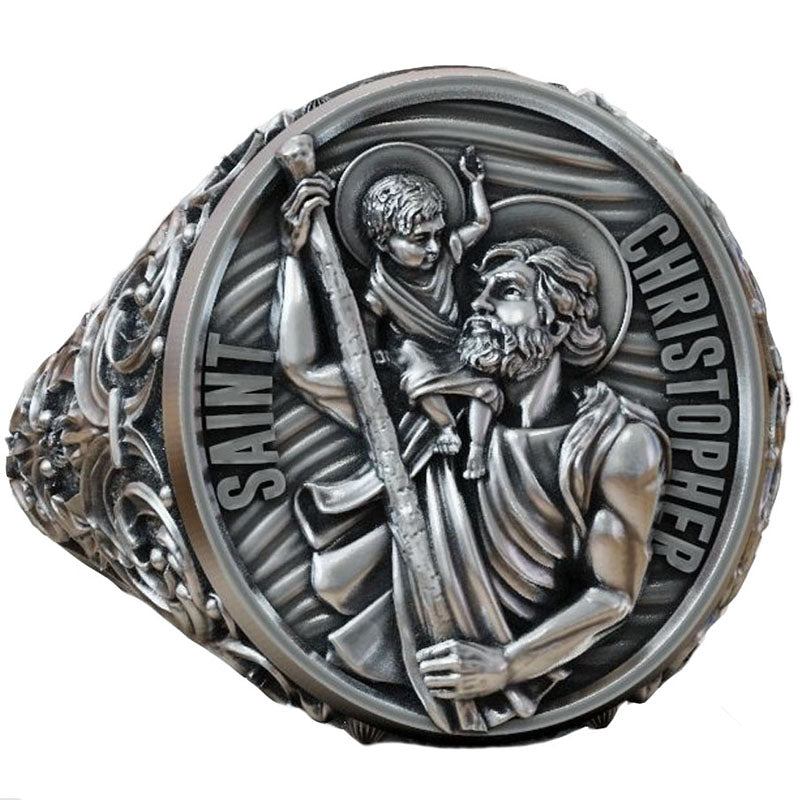 SheCrown 11g Saint Christopher Child Jesus 925 Silver Rings – Guardian’s Promise Real 925 Solid Sterling Silver Rings Many Sizes 8-13