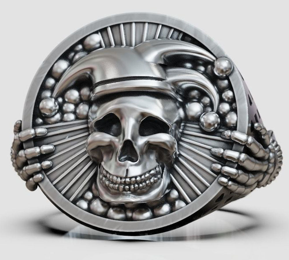 SheCrown 25g Jester Skull 925 Silver Ring – Carnival of Eternity Real 925 Solid Sterling Silver Rings Many Sizes 6-13