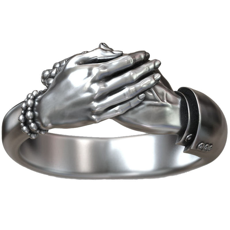 SheCrown 7.3g Hug Hands Men and Women Hugging Finger Rings Real 925 Solid Sterling Silver Rings Many Sizes 5-13