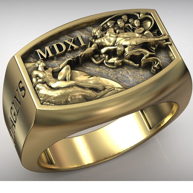 SheCrown 12g Hand of God Michelangelo Sistine Chapel Signet 925 Silver Ring – Divine Touch 925 Solid Sterling Silver Rings Many Sizes 6-13