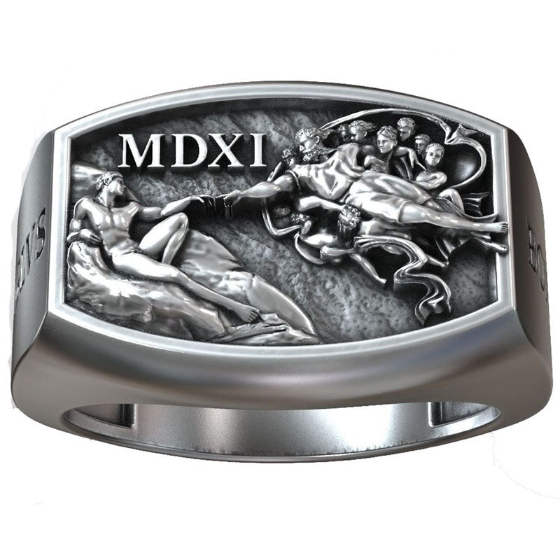 SheCrown 12g Hand of God Michelangelo Sistine Chapel Signet 925 Silver Ring – Divine Touch 925 Solid Sterling Silver Rings Many Sizes 6-13