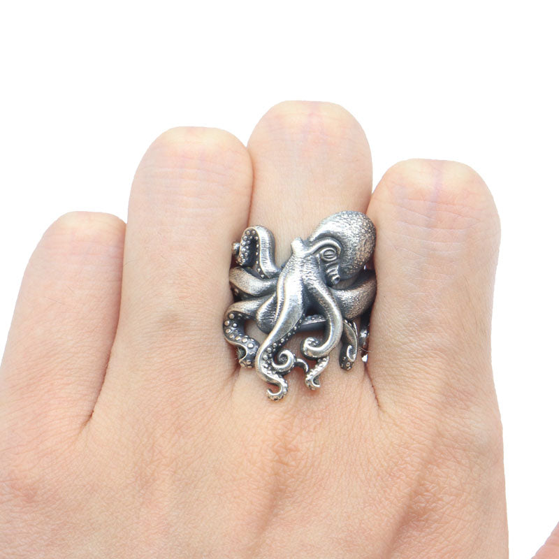 SheCrown 14g Kraken Gothic Octopus Tentacles Rings Real 925 Solid Sterling Silver Rings Many Sizes 7-13