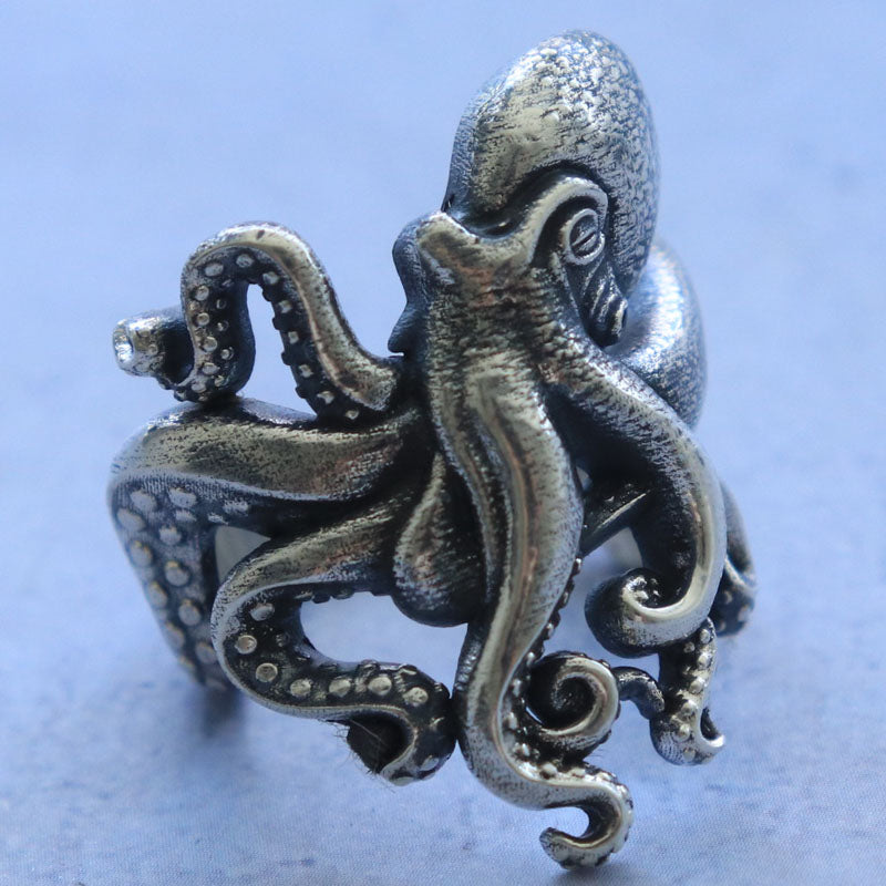 SheCrown 14g Kraken Gothic Octopus Tentacles Rings Real 925 Solid Sterling Silver Rings Many Sizes 7-13