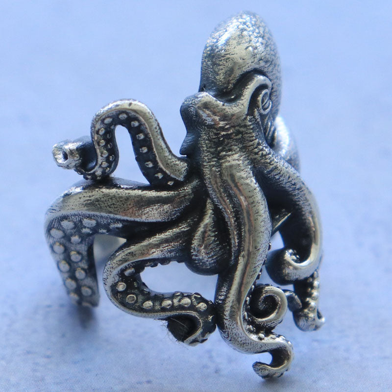 SheCrown 14g Kraken Gothic Octopus Tentacles Rings Real 925 Solid Sterling Silver Rings Many Sizes 7-13