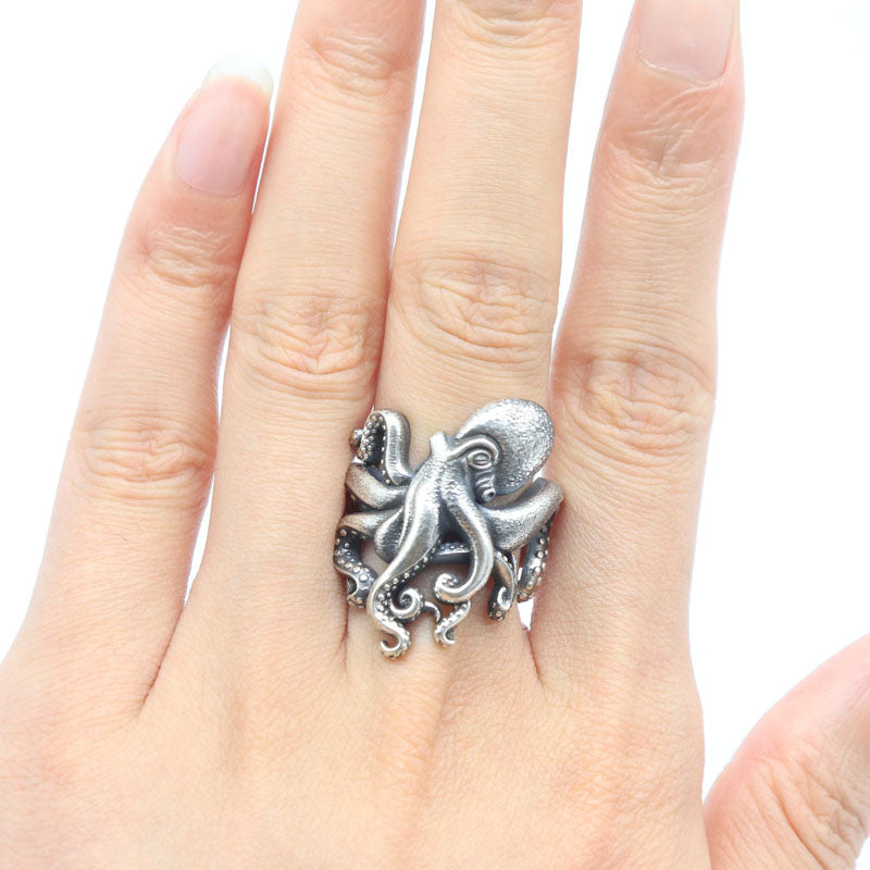 SheCrown 14g Kraken Gothic Octopus Tentacles Rings Real 925 Solid Sterling Silver Rings Many Sizes 7-13