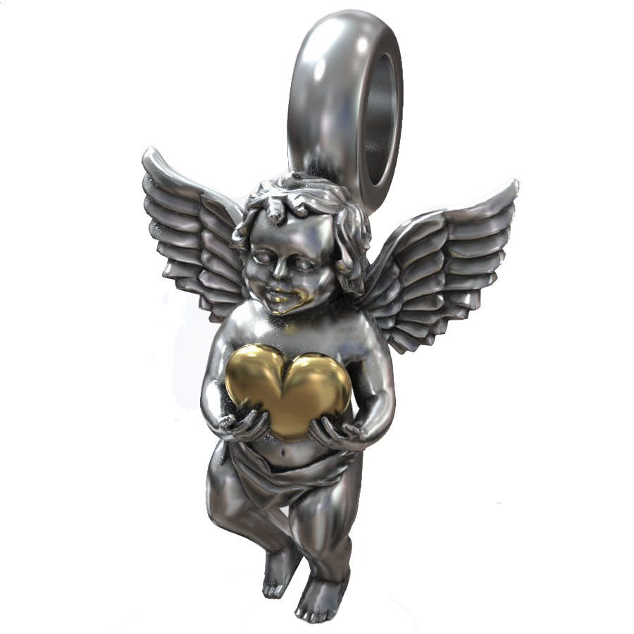 SheCrown 4.1g 3D Cupid St. Valentine Angel Love Heart 925 Silver Pendant – Timeless Romance Real 925 Solid Sterling Silver Pendant