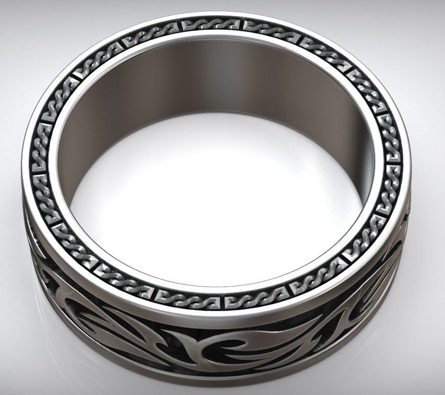 SheCrown 11g Tattoo Pattern Brutal Wide Men's Rings Real 925 Solid Sterling Silver Rings Many Sizes 7-12