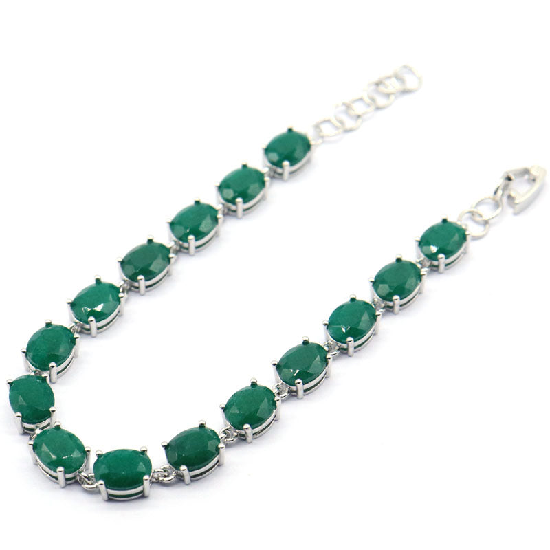 SheCrown 15g Blue Sapphire Bracelet: Ocean's Whisper Emerald Ruby Women Silver Bracelet Length Size 8-9inch