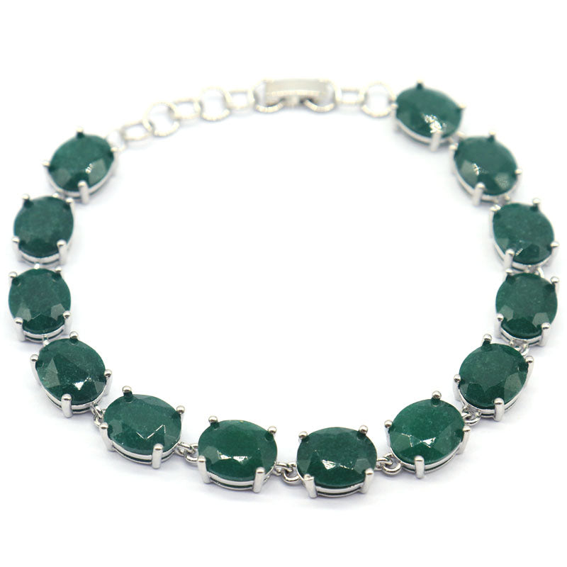 SheCrown 19.5g Blue Sapphire Bracelet: Ocean's Whisper Emerald Ruby Women Silver Bangle Bracelet Length Size 7-8inch
