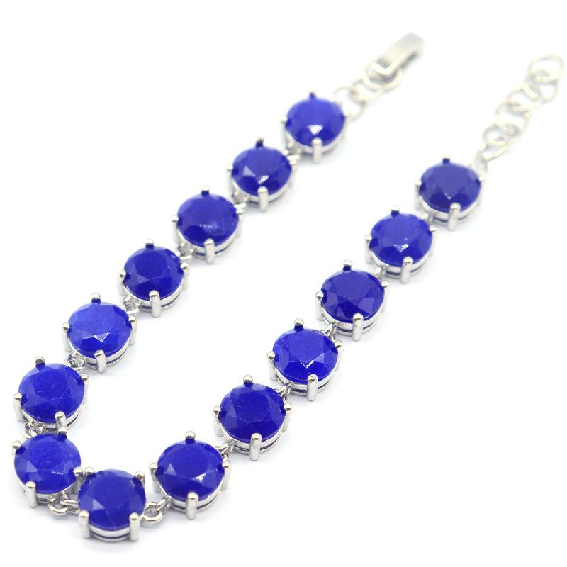 SheCrown 20g Blue Sapphire Bracelet: Ocean's Whisper Emerald Ruby Women Silver Bangle Bracelet Length Size 7.5-8.5inch