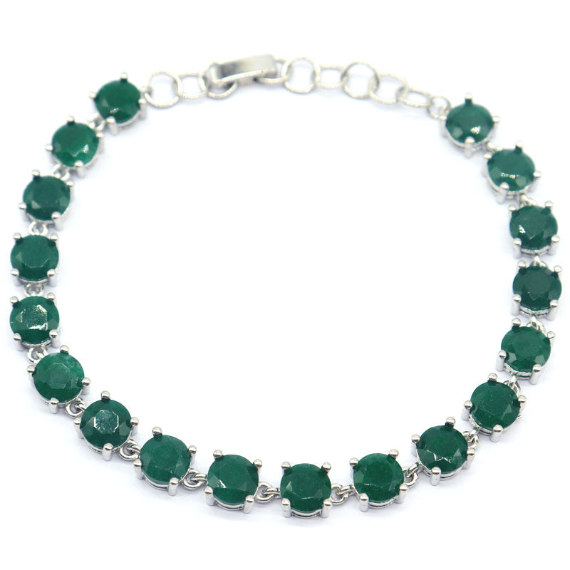 SheCrown 14.5g Blue Sapphire Bracelet: Ocean's Whisper Emerald Ruby Women Silver Bracelet Length Size 7.5-8.5inch