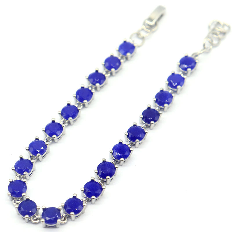 SheCrown 12g Blue Sapphire Bracelet: Ocean's Whisper Emerald Ruby Women Silver Bracelet Length Size 7.5-9inch