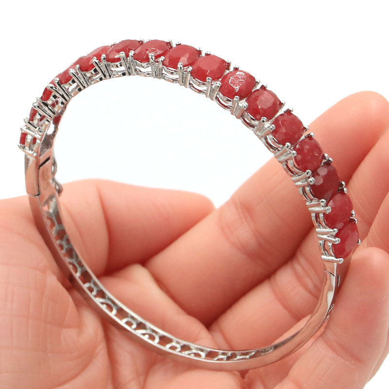 SheCrown 15.6g Ravishing Violet Tanzanite London Blue Topaz Green Emerald Ruby Silver Bangle Bracelet Length Size 8.5inch