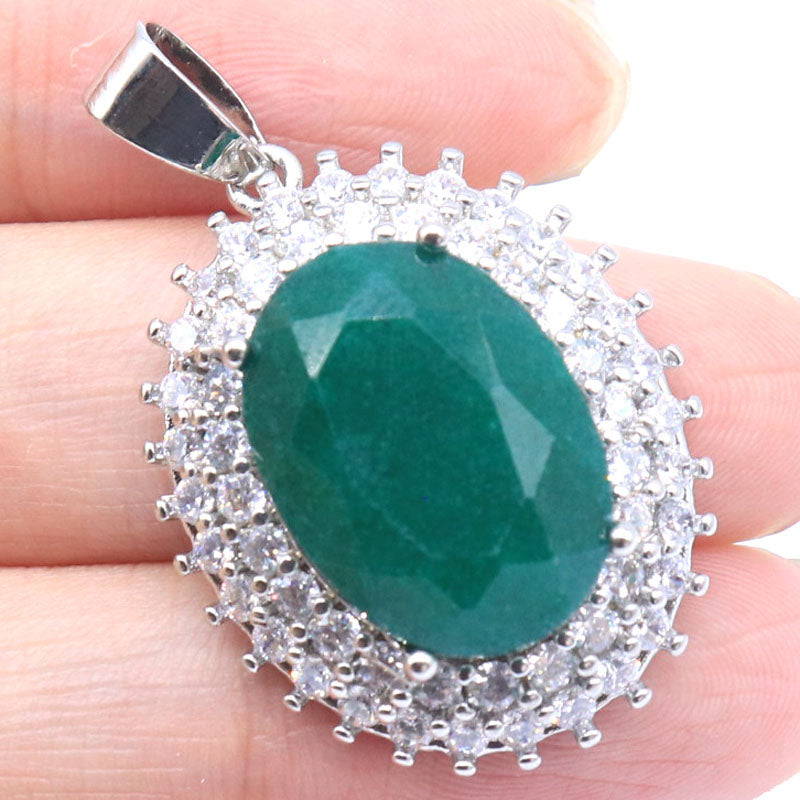 SheCrown 7g Big Gemstone Emerald Gemstone Pendant – Timeless Elegance Sappire CZ Women Silver Pendant