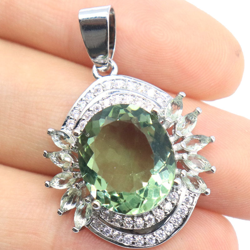 SheCrown 4.2g Green Amethyst Pendant – Nature's Serenity London Blue Topaz Pink Kunzite CZ Ladies GikSilver Pendant
