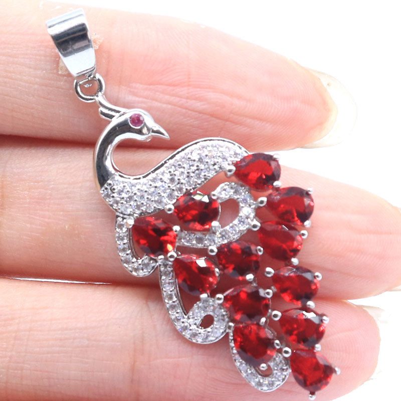 SheCrown 4.3g Deep Blue Sapphire Green Tsavorite Garnet Amethyst CZ Women Present Silver Pendant