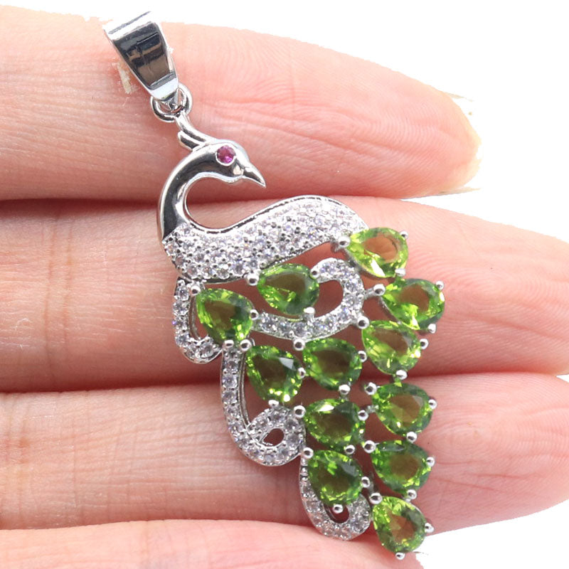 SheCrown 4.3g Peacock Shape London Blue Topaz Green Peridot Tanzanite CZ Women Silver Pendant