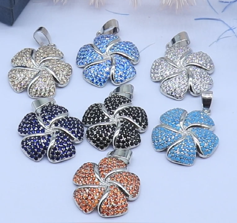 SheCrown 4.4g Flowers Shape Blue Turquoise Orange Spessartine Garnet White Sapphire Women Engagement Silver Pendant
