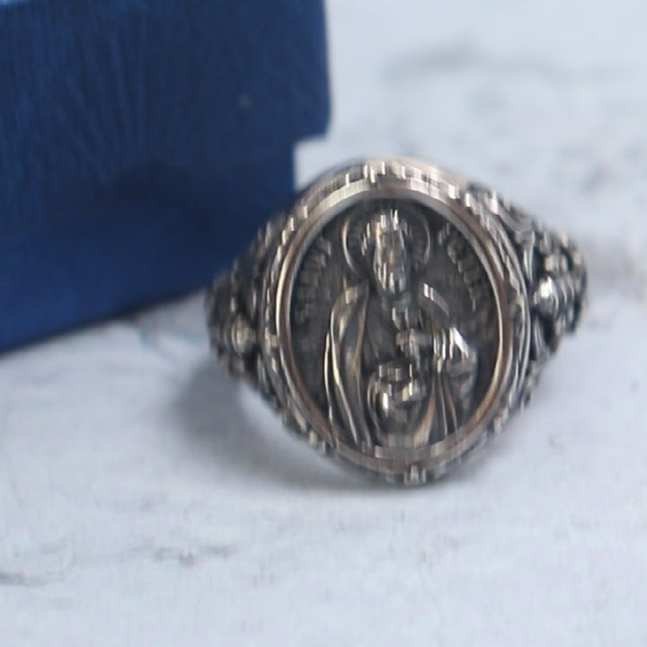 SheCrown 14g Saint Peter Apostle Keys of Heaven Shield Christian Signet Rings Real 925 Solid Sterling Silver Rings Many Sizes 6-13