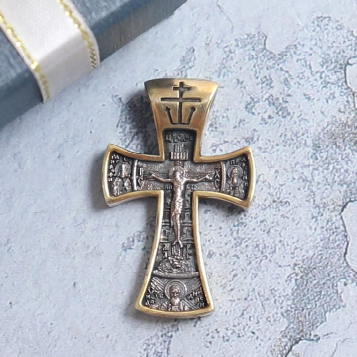 SheCrown 14g Crucifixion Orthodox Cross Guardian Angel Pendant – Divine Protection Real 925 Solid Sterling Silver Pendant
