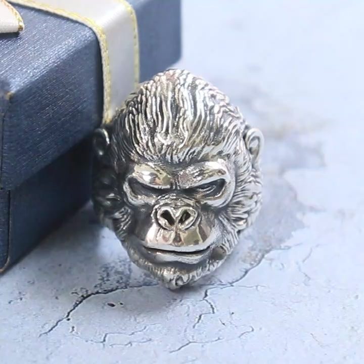 SheCrown 28g 3D Silverback Gorilla King 925 Sterling Silver Ring – Untamed Majesty Real 925 Solid Sterling Silver Rings Many Sizes 9-13