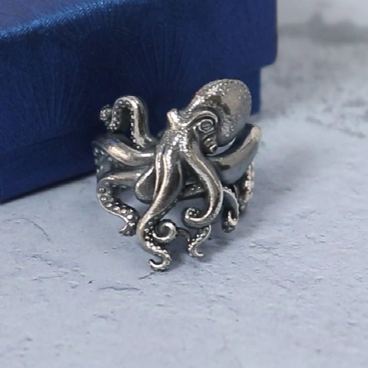 SheCrown 14g Kraken Gothic Octopus Tentacles Rings Real 925 Solid Sterling Silver Rings Many Sizes 7-13