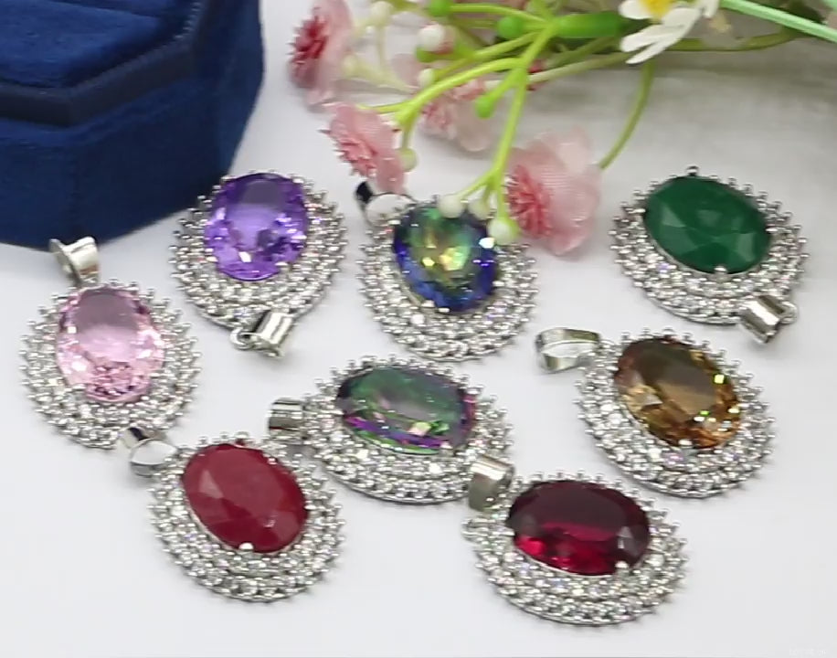 SheCrown 7g Big Gemstone Emerald Gemstone Pendant – Timeless Elegance Sappire CZ Women Silver Pendant