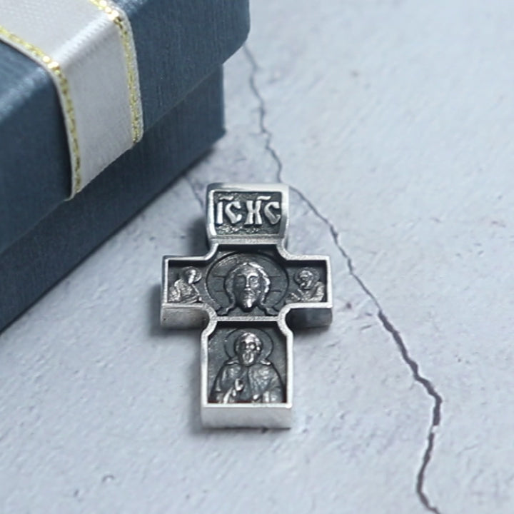 SheCrown 7.5g Cross with the Savior and St. George the Victorious 925 Silver Pendant – Divine Triumph Real 925 Solid Sterling Silver Pendant