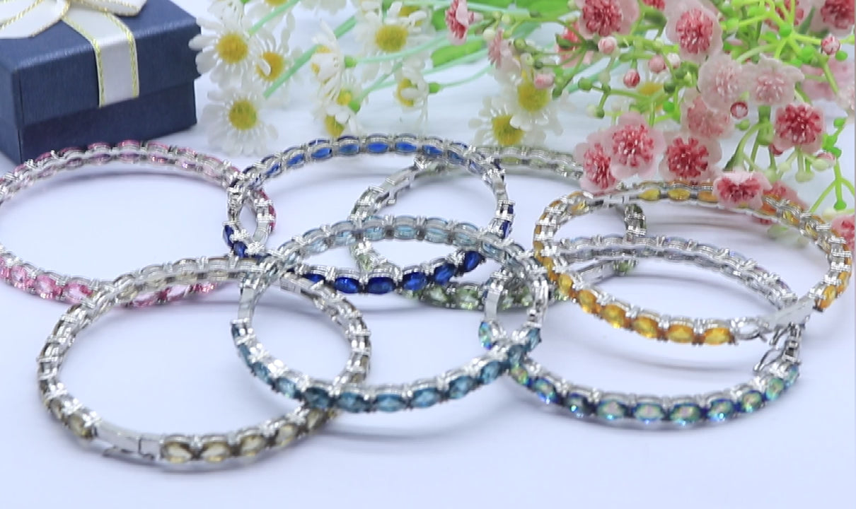 SheCrown 12.9g Pretty Created Violet Tanzanite Tanzanite Women Silver Bangle Bracelet Length Size 8.5inch