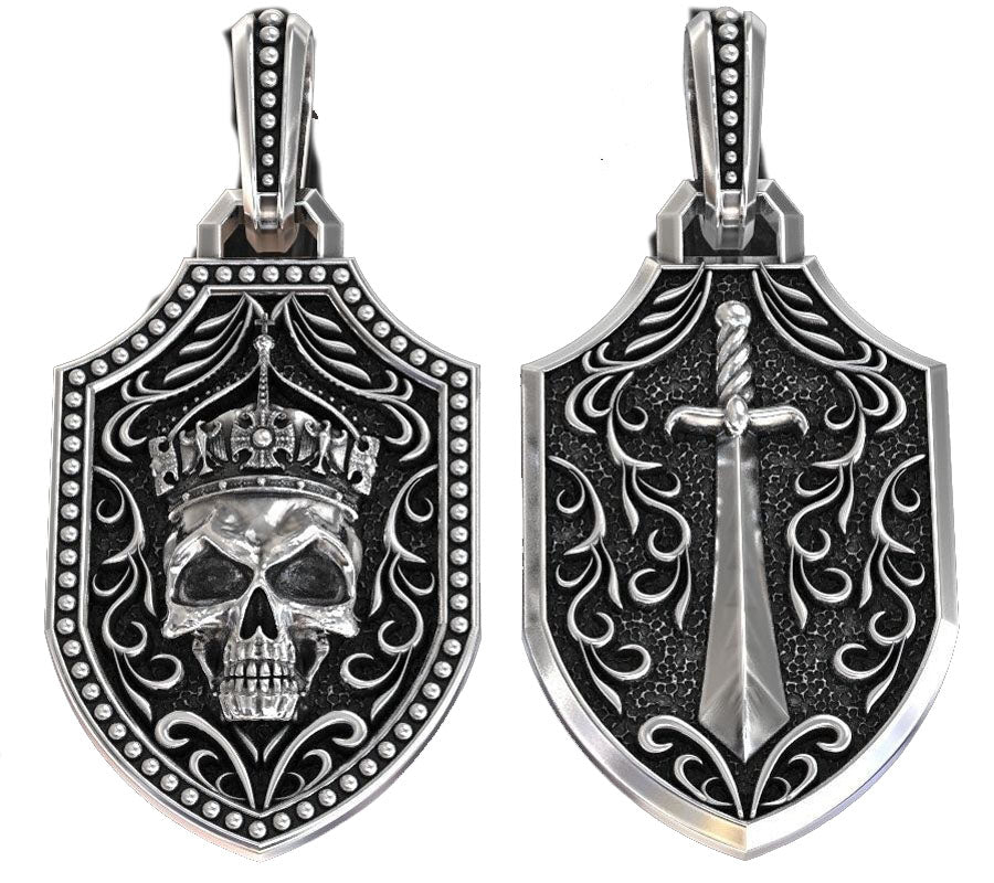 SheCrown 10g Skull &amp; Sword 925 Silver Pendant – Bold Rebellion Mens Real 925 Solid Sterling Silver Pendant