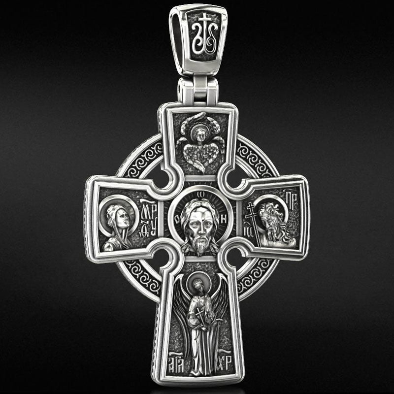 SheCrown 5.5g Orthodox Cross with Saints 925 Silver Pendant – Heavenly Guardianship Real 925 Solid Sterling Silver Pendant